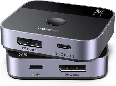 DisplayPort-перемикач Ugreen 8K@60Hz 1 DisplayPort+1 USB-C Switch Black (AW701)
