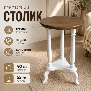Столик приставной круглый Белый+Венге 62х40 см