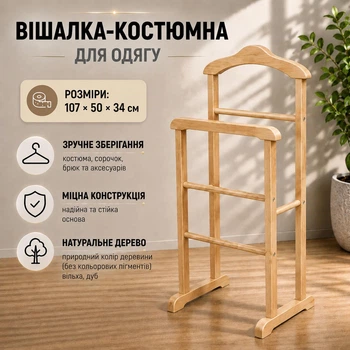 Вешалка костюмная для одежды напольная Дерево 107х50х34 см