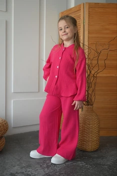 Мусліновий костюм, must-have штани+сорочка мод ДОЕ-021, Малина, 158-164