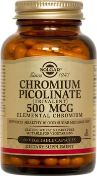Пиколинат хрома Солгар Solgar Chromium Picolinate 500 mcg бад для снижения тяги к сладкому и похудения, 60 растительных капсул