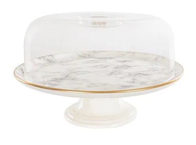 Тортовница на ножке Alba ceramics Marble керамическая с крышкой 30 см Белый мрамор 769-024