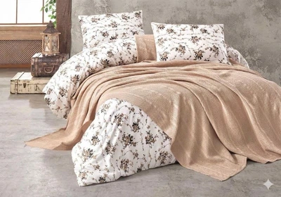 Постільна білизна з вафельним покривалом La Villa Mavi Персиковий N112/1