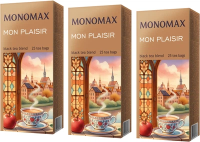Упаковка чая Мономах черного Mon Plaisir 3 пачки по 25 пакетиков (2000006780973)