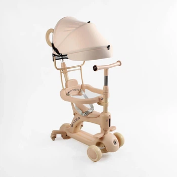 Дитячий самокат 5в1 Skyper LF-03692 з батьківською ручкою та захисним бампером, світні PU колеса 125 мм, озвучування, підсвітка платформи, самокат-біговел для дітей