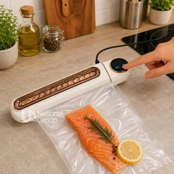 Вакууматор автоматичний для продуктів 110 Вт з LCD дисплеєм, вакуумний пакувальник із сенсорним керуванням побутовий для запаювання та зберігання овочів, фруктів та м’яса у пакетах до 30 см, LC-802-White