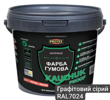Фарба високоеластична KAUCHUK proof Water Based PROTEX RAL 7024 графітовий 3.2кг