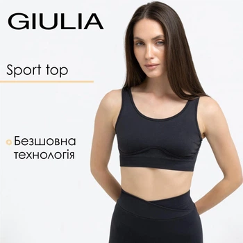 Жіночий безшовний топ з ефектом бра Giulia SPORT TOP BRA EFFECT L/XL Black, спортивний з мікрофібри, широкі бретелі