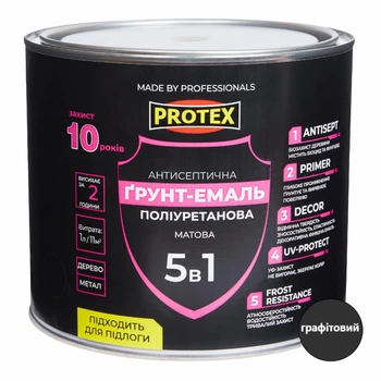 Грунт-емаль 5в1 поліуретанова для дерева матова PROTEX RAL 7024 графітова 2.4кг 2л