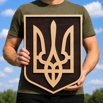 Настенный деревянный Герб Украины 50x38 см на щите Woodyard из фанеры, трезубец на стену (40401--50x38)