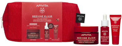 Zestaw do pielęgnacji twarzy Apivita Beevine Elixir Lekki krem przeciwzmarszczkowy 50 ml + Serum ujędrniające 10 ml + Krem pod oczy przeciwzmarszczkowy 5 ml + Kosmetyczka (5201279111649)