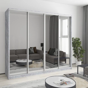 Шафа-купе чотиридверна MebelStar Комбо AL 4 Дзеркала 240x60x210 см Бетон (MBS-12549)
