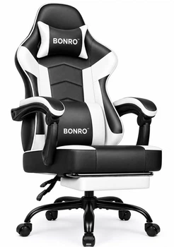 Кресло геймерское игровое Bonro B-203 белое с подставкой для ног (42412124)