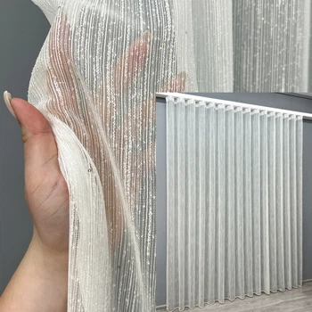 Тюль VR-Textil Mirava 2064т Лен однотонный с пайетками Молочный с золотистым 400х270 см (42-1274)