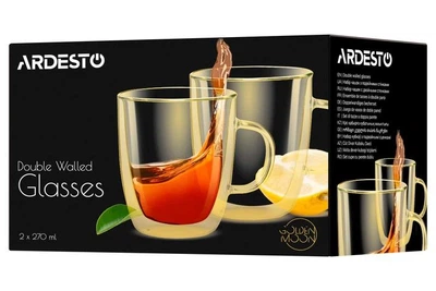 Набор чашек с ручками Ardesto Golden Moon с двойными стенками 270 мл х 2 шт (AR2627GG)