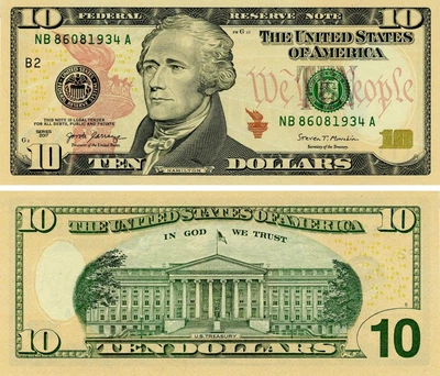 Банкнота США 10 доларів 2017 UNC А. Гамільтон B - Нью-Йорк (P545)