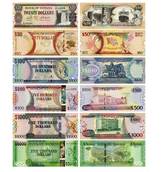 Набор банкнот Гайана набор из 6 банкнот 1996 - 2019 UNC 20, 50, 100, 500, 1000, 5000 долларов