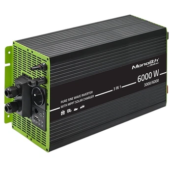 Falownik samochodowy Qoltec Monolith solarny 3w1 3000 W/6000W 12V na 230V Czysty Sinus (51915) (5901878519159)