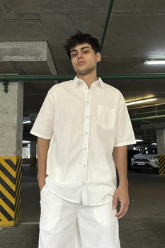 Лляна сорочка чоловіча з короткими рукавами v.3 White 3XL