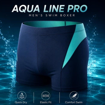 Мужские плавки-боксеры для бассейна и пляжа AQUA LINE PRO быстросохнущие спортивные, размер XL (темно синий)