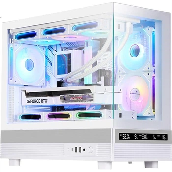 Игровой компьютерный корпус SAMA Xiaojinghong Display Version, белый MATX Seaside House, дисплей состояния оборудования/панорамный обзор 270°/поддержка водяного охлаждения 360 мм/9 мест для вентиляторов/Type-C