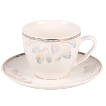 Чашка с блюдцем Floral R34230-2 230 мл керамическая Белый с голубым