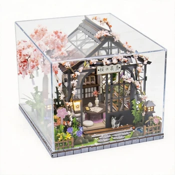 Румбокс Весенняя теплица с сакурой Интерьерный конструктор Sakura Greenhouse DIY Miniature House Kit M-2621 + купол