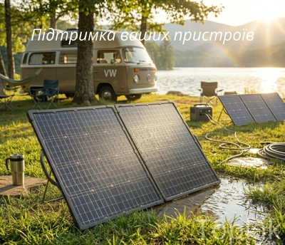 Складна сонячна панель 110 Вт монокристалічна портативна IP67 для зарядної станції, телефону, ноутбука, павербанка, кемпінгу та подорожей FullSun FS-UV011 чорна 2100174