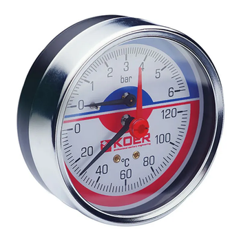 Термо-манометр аксиальный (KOER KM.812A) (0-6 bar), D 80мм, 1/4''-1/2'' (KR0220)