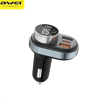FM-трансмітер AWEI C-843 з Bluetooth 5.0, MP3, USB+USB-C Black (C843)