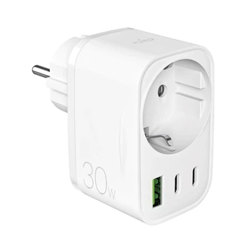 Зарядний пристрій Puro 30W Power Delivery з вилкою і розеткою Schuko 2x USB-C + 1x USB-A White (8018417500282)
