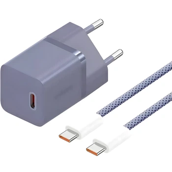 Мережевий зарядний пристрій Baseus GaN5 Mini PD QC 30W USB-C з кабелем USB-C to USB-C 1 м Midnight Purple (6932172654436)