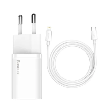 Сетевое зарядное устройство Baseus Super Silicone PD 20W USB-C with USB-C to Lightning Cable 1m White (TZCCSUP-B02)