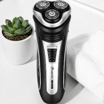 Мужская роторная электробритва Geemy аккумуляторная для бороды с триммером и LED-дисплеем Черная (О9О7-MG)