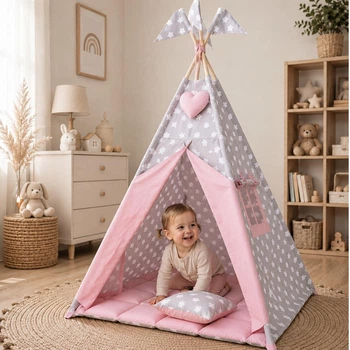 Палатка-Вигвам WIGWAMHOME Звездочки-пряники 110х110х180см пудровая