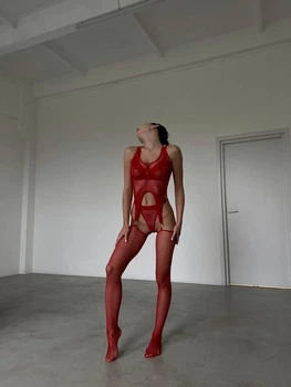 Бодістокінг-комбінезон, Червоний, One Size