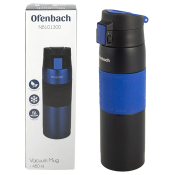 Термокружка Ofenbach NB-101300 480 мл синяя из нержавеющей стали, герметичная, для кофе и чая