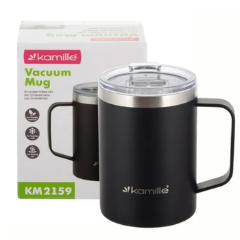 Термокружка Kamille KM-2159 360 мл из нержавеющей стали, soft-touch, с ручкой, черная