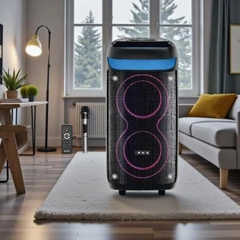 Акустическая колонка караоке ZXX 80 Вт Bluetooth TWS с беспроводным микрофоном, пультом ДУ, FM-радио, USB, TF, LED подсветкой, аккумуляторная портативная колонка 2х8" (ОZ56-XXZ)