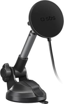 Uchwyt samochodowy do telefonu SBS Wireless telescopic car mount with suction cup for smartphones and iPhones Black (TESUPPMAG15WLONGARM)