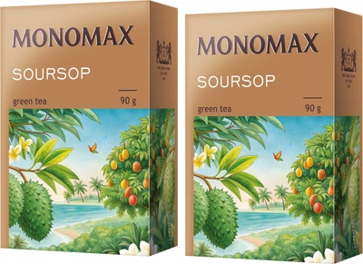 Упаковка чая китайского зеленого листового Мономах Soursop с натуральным ароматом саусепа 90 г х 2 шт (2000006781062)
