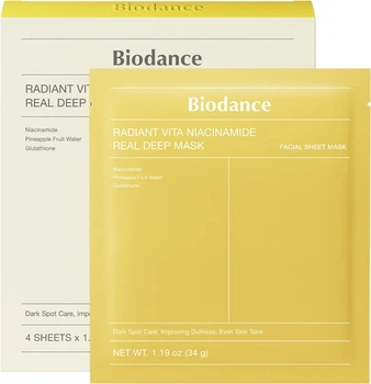 Набір масок для обличчя Biodance Radiant Vita Niacinamide Real Deep зволожуючих 4х34 г (8809891184590)