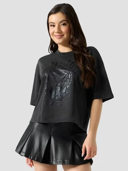 Футболка хлопковая оверсайз женская Guess Ss Savage Tour Os Tee W6GI34-K3303-JTMU L Jet Black Multi (7621235766597)