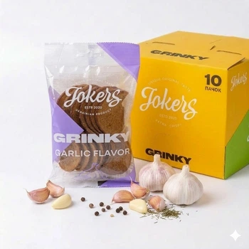 Ящик грінок ШоуБокс житньо-пшеничні Jokers зі смаком Часнику, 90 г