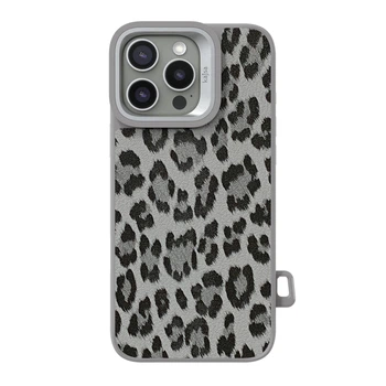 Противоударный чехол Kajsa Glamorous Collection Leopard Pattern 2 для iPhone 16 Pro, светло-серый