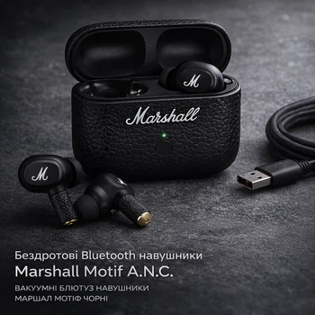 Бездротові навушники Marshall Motif A.N.C. Black | Bluetooth 5.2, ANC, до 25 год, вакуумні TWS, USB-C