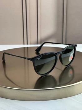 Сонцезахисні окуляри Ray-Ban Erika RB4171 чорні глянцеві, зелена лінза, поляризовані, круглі, жіночі,