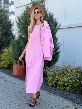 Жіночий літній комплект (сукня міді+жакет) Uaclothes 48-50 Рожевий (like38619-190531371)