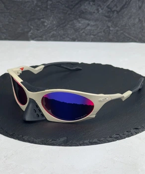 Солнцезащитные очки Oakley Plantaris бежевые овальные с линзой Prizm Road, зеркальные, спортивные, мужские,