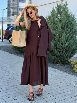 Жіночий літній комплект (сукня міді+жакет) Uaclothes 48-50 Коричневий (like38618-190521371)